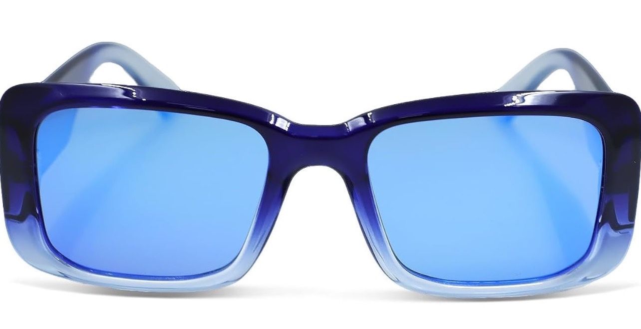 Designer Square Sunglasses, Black Frame with Gray Lenses, Decorative Temple Pattern, Fashion UV Protection
