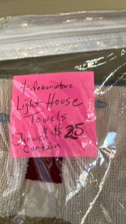Light House shower curtain w/lighthouse towels