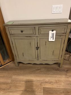 Bassett Inspired Distressed Green Accent Cabinet