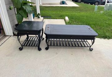 Black wood & metal coffee table set