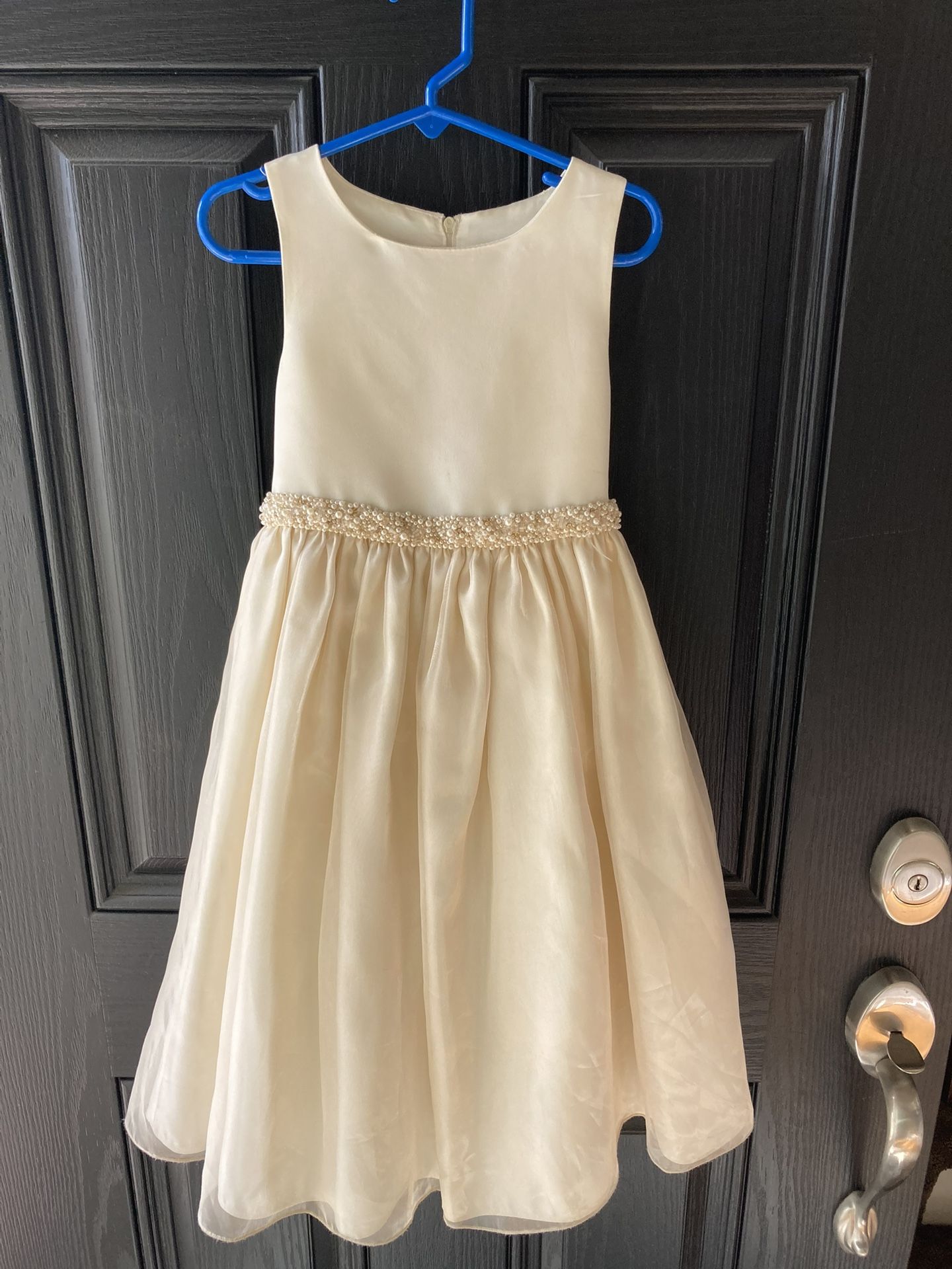 Cinderella cream taffeta sleeveless beaded waist w/ tulle underneath dress sz 5