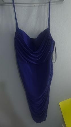 Blue Satin Cowl Neck Mini Dress