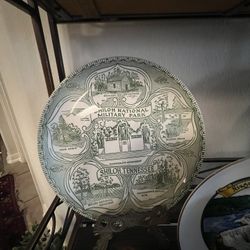 Antique Set Of Ceramic Victorian Plates/ Bonus With Brass Holder