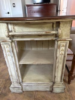 Distressed Wood Kitchen Island with Shelves