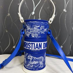 Authentic Dior Bottle Holder Toile de Jouy Rubber & Leather