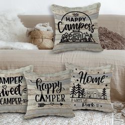 Pillowcases, Happy Camper Let The Adventure Begin, RV Gifts ( First Picture Just An Example) Set Of 4 Pillow Cases New 