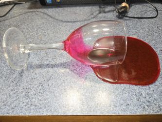 Display Faux Food Prop Spilled Glass Of Red Wine Joke, Gag, Prop, Display New