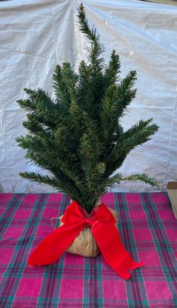 Mini Artificial Christmas Tree with Burlap Base.