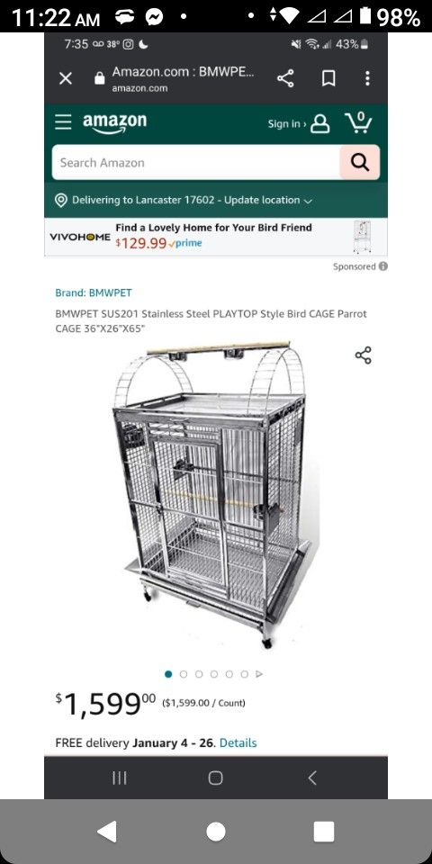 Sta Stainless Steel Play Top Style Bird Cage