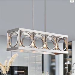 Linear Chandelier, Brushed Nickel, 31.5” Rectangular Chandelier, Four Lights