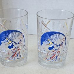  Lot of 2, 1996 Walt Disney World Epcot 25th Anniversary Remember Magic Glass Mickey Mouse