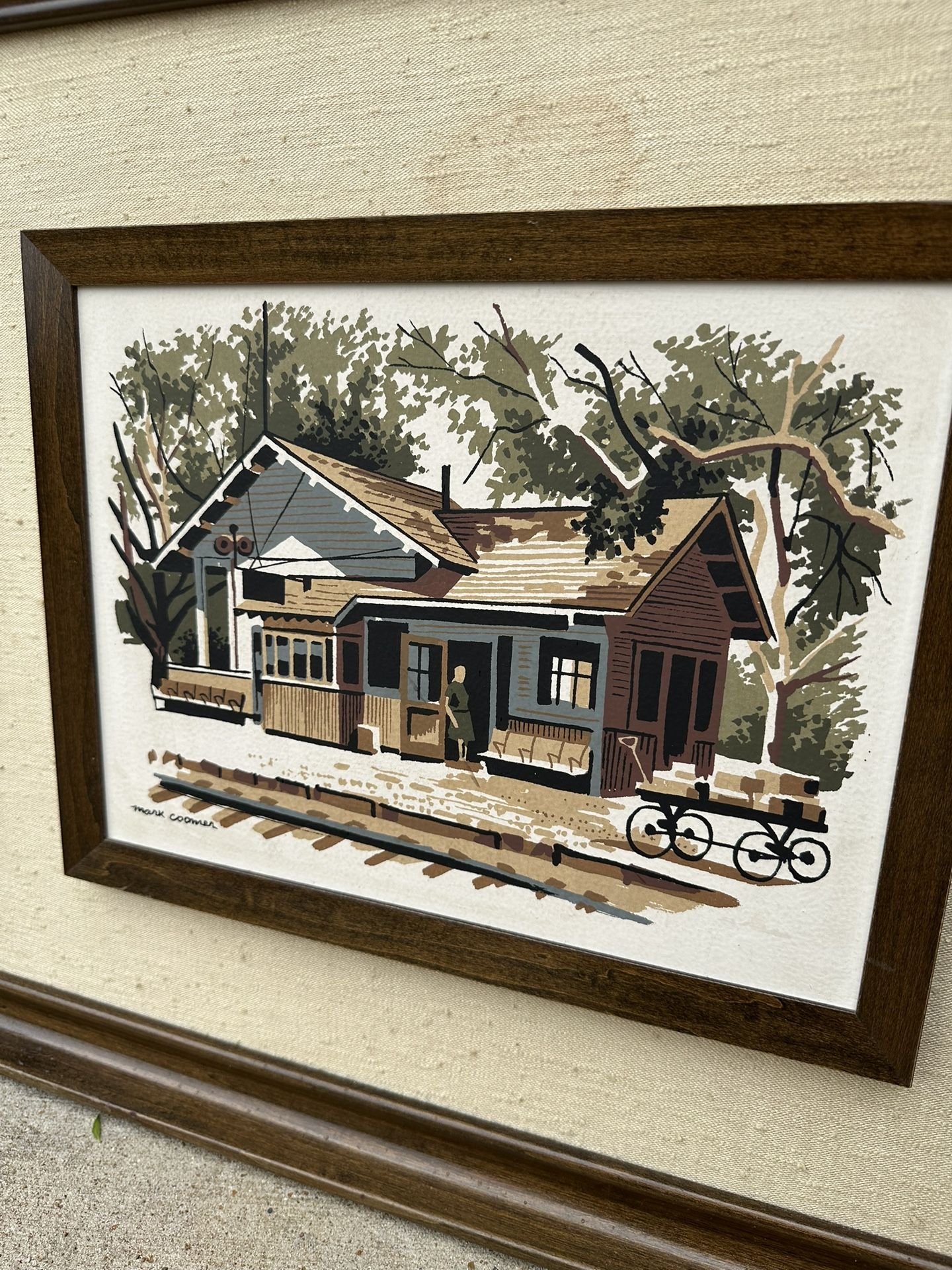 Pair Vintage Serigraphs Train Depot & Hotel Mark Coomer MCM