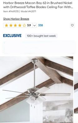 Harbor Breeze 62IN Macon Bay Brushed Nickel Ceiling Fan Retail Price $173