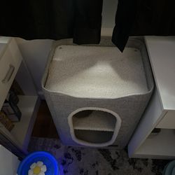 Bedsure 2-Level Cat House for Indoor Cats - Small Cat Towers with Scratch Pad and Hideaway Condo, Cat Cave Bed Furniture for Multi Pets and Large Cats