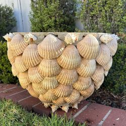 Antique Rare Vintage Coastal Sea Shell Covered Encrusted Planter Heavy Large Pot Vase Pottery Mid Century Coastal Beach Collectible Flowers Plants Tre