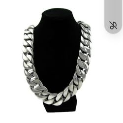 Stainless Steel Silver Cuban Chain Necklace 28" 30MM