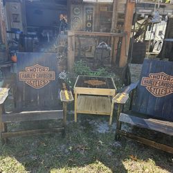 Harley Davidson Adirondack Chairs  And Table 