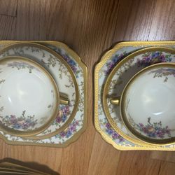 Antique 22k H&C Selb Bavaria Heinrich & Co Soup Bowl & Salad Plate Sets 