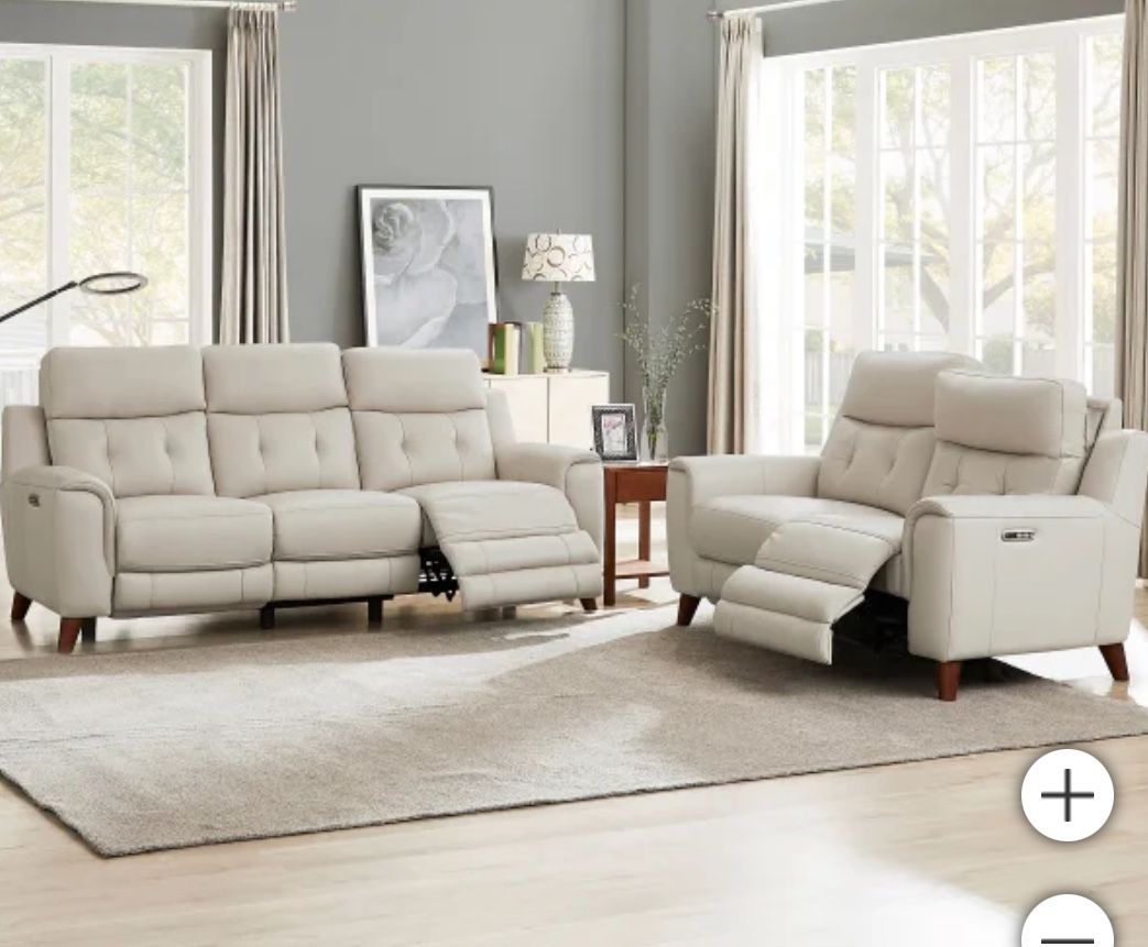 Malibu 2-piece Leather Power Reclining Set with Power Headrests – Sofa and Loveseat cream