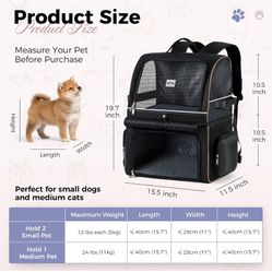 Lekebobor Cat Backpack Carrier for 2 Cats, Double-Compartment Pet Carrier Backpack for Two Small Cats or One Medium Dogs, Cats Carrier Backpack Dog Ca