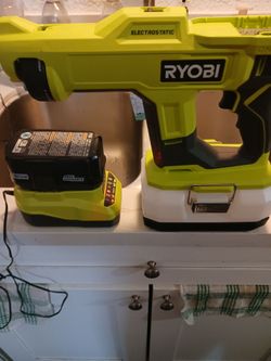 Ryobi One Plus 18 volt cordless handheld electrostatic sprayer designed for disinfectants, Cleaning Solutions and deodorizers