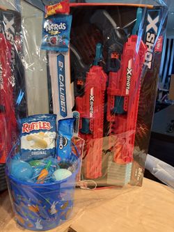 Easter Basket Zuru X-Shot Excel Caliber Blaster 2-pack set. Features: Includes two blasters with a 6-dart rotating cylinder on each. $48 EACH