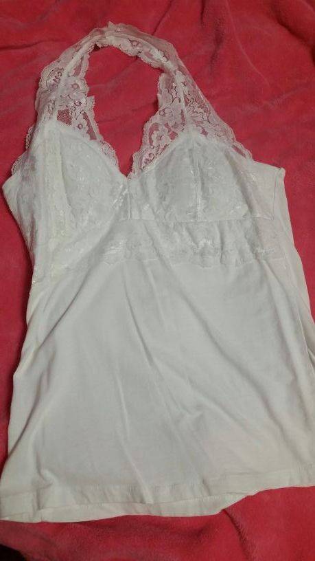 White Lace and Cotton Halter by BOZZOLO Size XXL but fits like a M/L