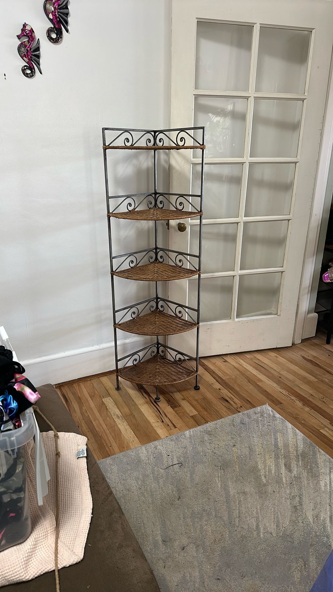 VINTAGE METAL/WICKER CORNER SHELF