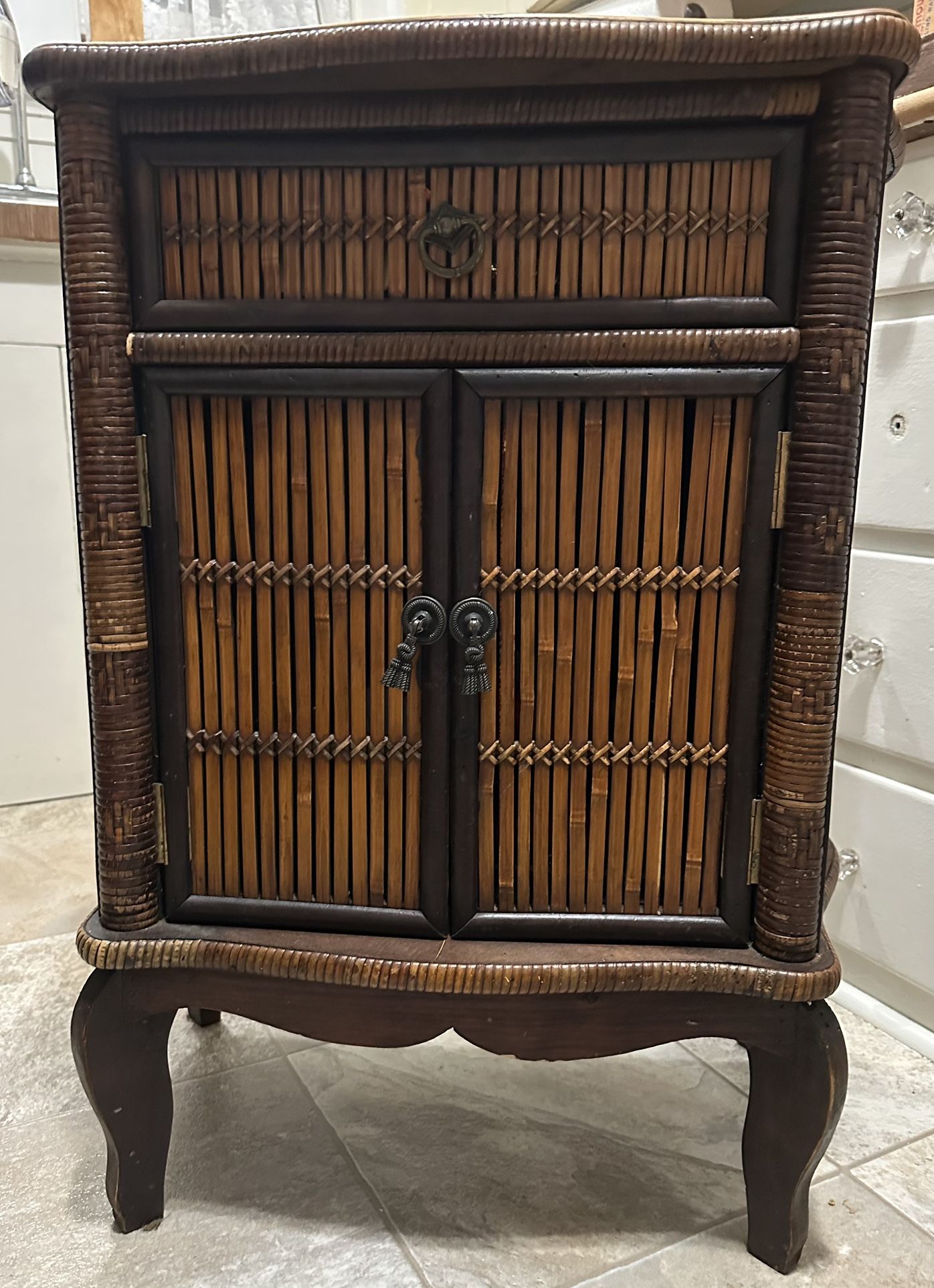 Vintage Wicker Cabinet Side Table