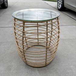 Wicker Side Table With Glass Too