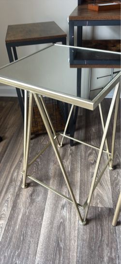 Gold Metal Side Table with Mirror Top