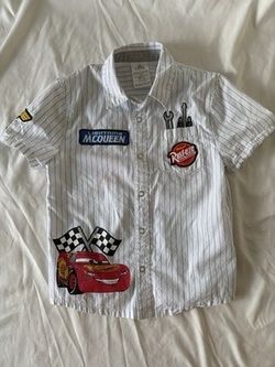 Disney Parks Pixar CARS Lightning McQueen Boys White Snap-up Shirt