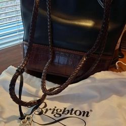 Brighton Purse Black & Brown Leather Shoulder Excellent Style 220684