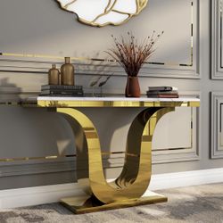 Anewsun Gold Console Table, White And Gold 