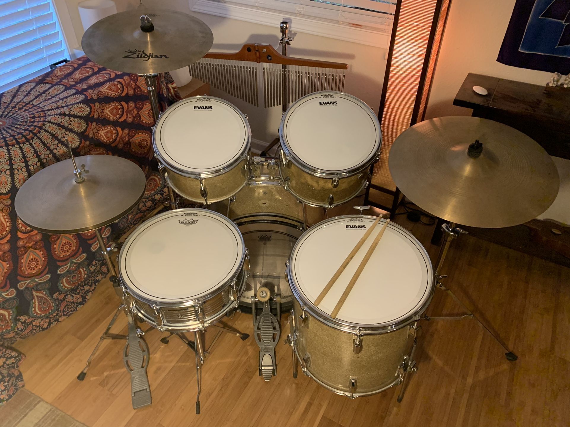 Vintage Drum Set, CB700 Snare, New Heads, Zildjian Cymbals