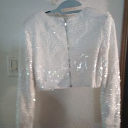 New White Retrofete Bolero Jacket Or Blouse Beaded