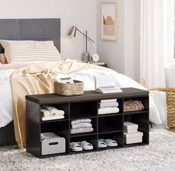 Storage Bench with Cushion and Cubbies