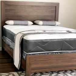 $299 Brand New Queen Size Brown Wooden Bed Frame With New Mattress/Fast Delivery
