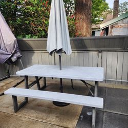 Lifetime Weather-proof Picnic Table with Umbrella and Base 