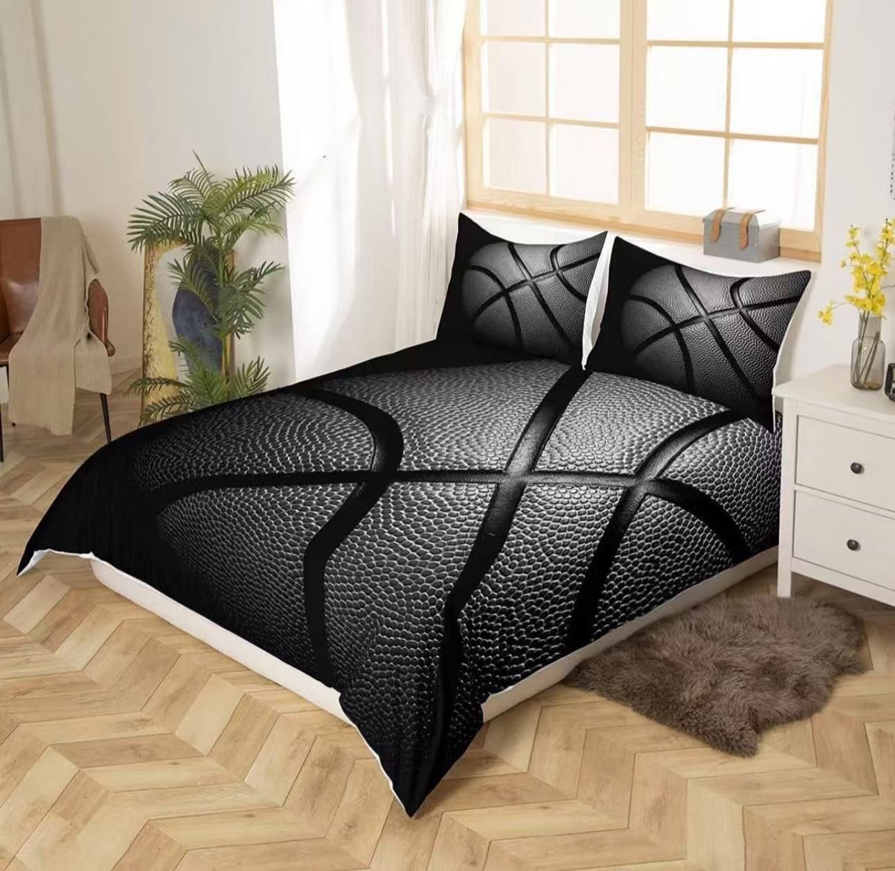 Basketball Lover Bedding Sets Queen Size for Boys Men,Ball Sports Gaming Duvet Cover Ultra Soft Black Comforter Cover Sets,Teenager Birthday Gift