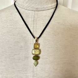 Lia Sophia Long Green Pendant Necklace 