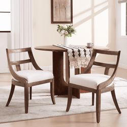 New-Modern Farmhouse Dining Chairs Mid Century Upholstered Dining Chair with Wooden Curved Back Kitchen Chairs for Dining Room Restaurant Cafe, Brown-