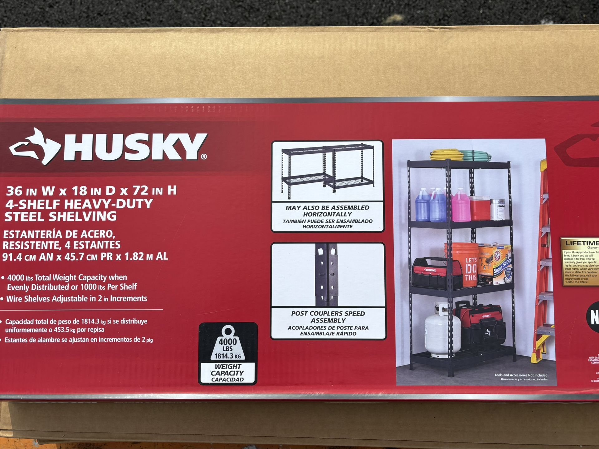 Many Husky 4-Shelf Metal Heavy-Duty Adjustable Garage Storage Shelving Units 36”x72”x18”