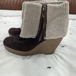 Michael Kors Fur Cuff Wedge Booties Sz 8