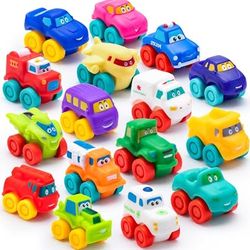 JOYIN Cartoon Toy Car Set - Soft Rubber Mini Vehicles, Bath Toys for Kids - New