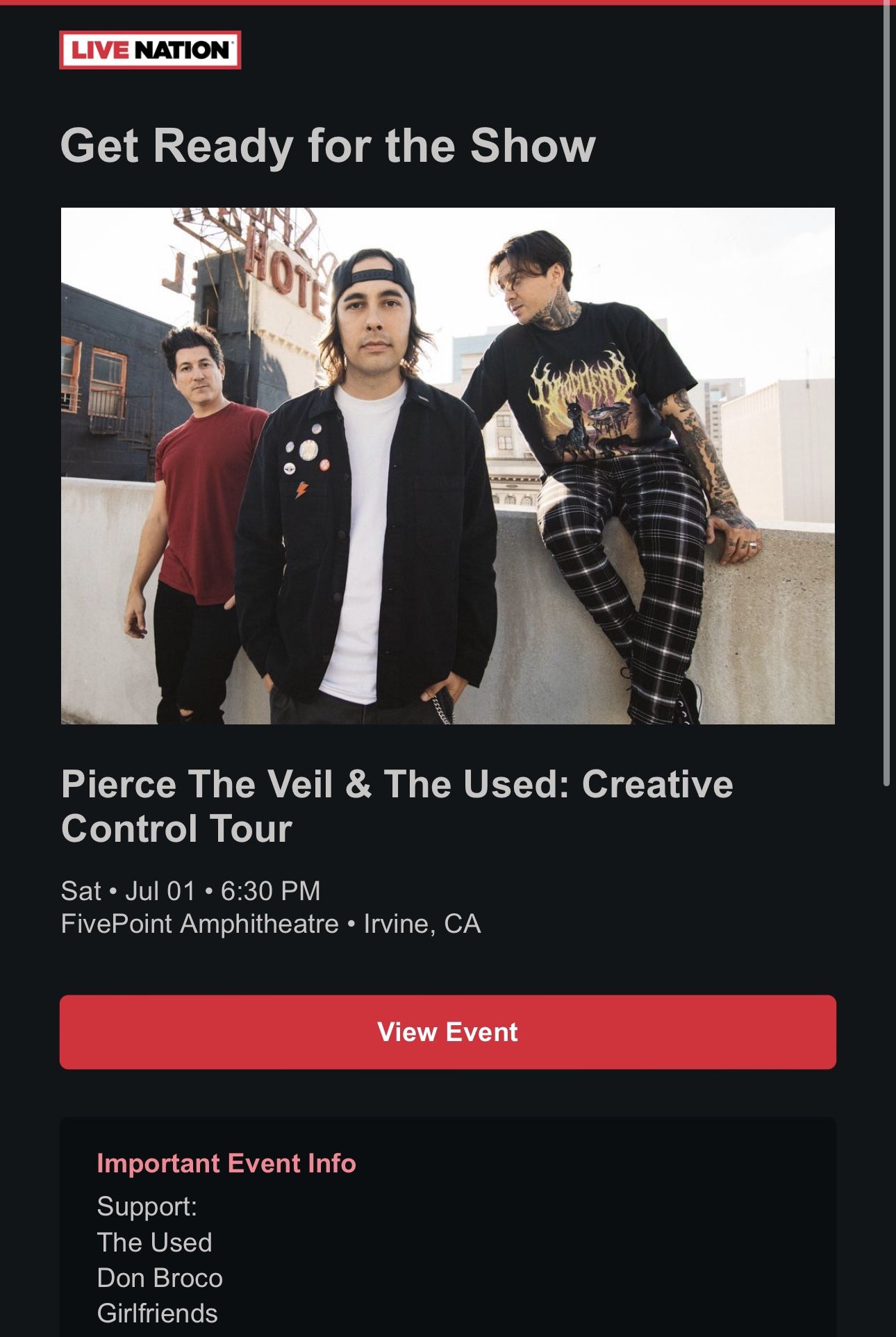 Pierce The Veil & The Used Tix (2 Tickets)120 Per Ticket TER 305 Row