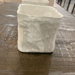 Linen Cube Ceramic Pot | Modern Pot Decor