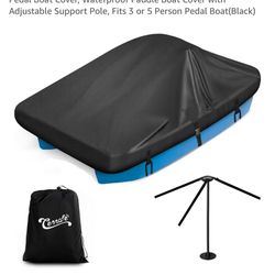 Pedal Boat Cover, Waterproof Paddle Boat Cover with Adjustable Support Pole, Fits 3 or 5 Person Pedal Boat(Black) 