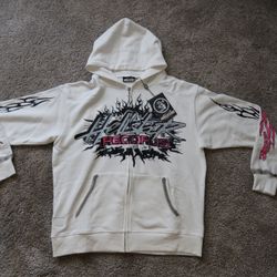 hell star hoodie white and pink size medium 