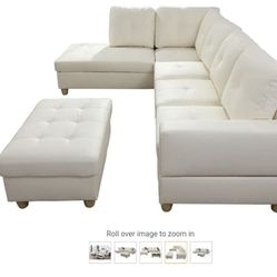 A+ New Lifestyle Left Handed Chocolate Brown Chaise And White Sofa And White Ottoman.